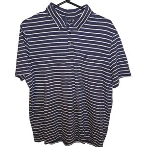 Charles Tyrwhitt Navy And White Striped Single Pocket Collared Polo Shirt
